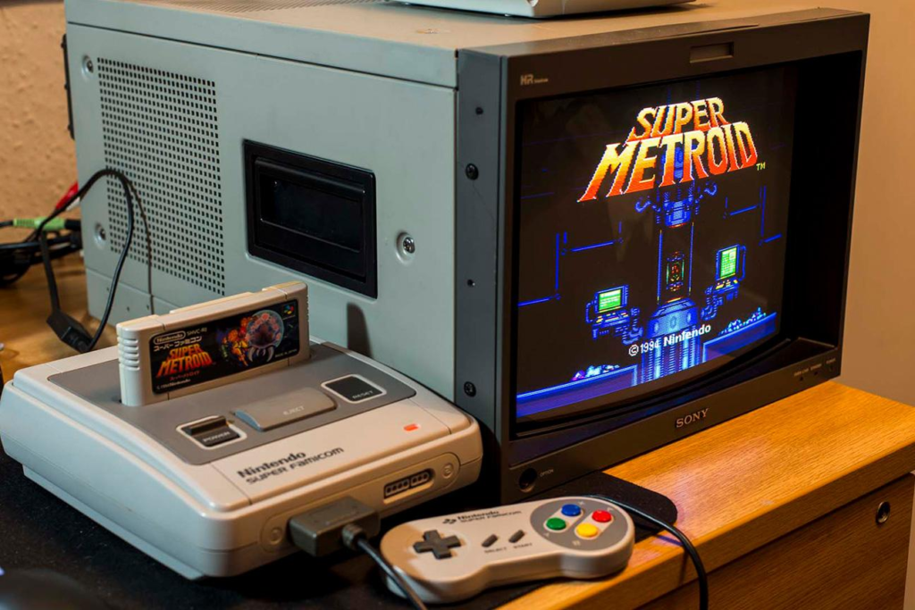Super Nintendo setup with Super Metroid on a Sony CRT