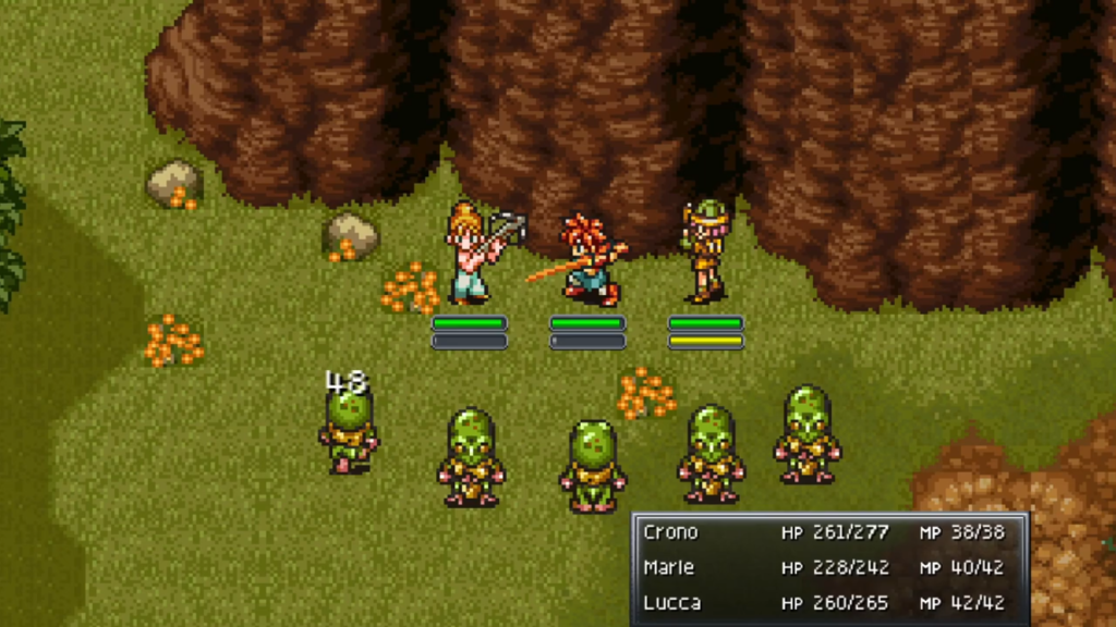 Chrono Trigger fighting with dinosaurs